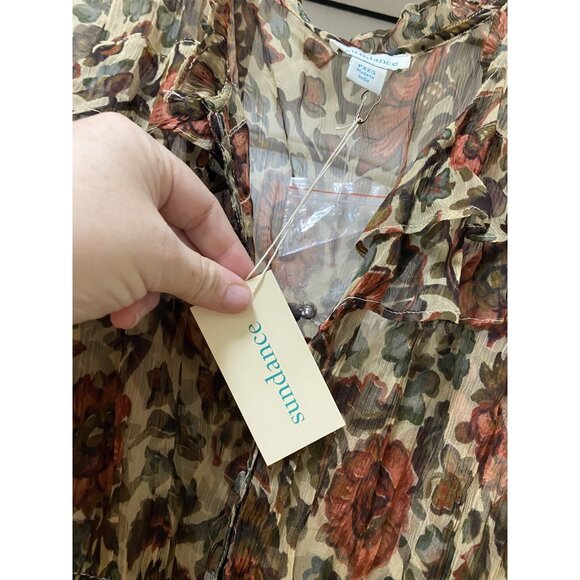 Sundance Litzy Bloom Dress Womens XXS Floral Ruffle Long Sleeve Boho Midi Sheer - Picture 4 of 6